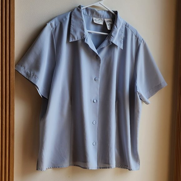 Kathie Lee Collection Vintage Blue Shortsleeve Button Down Blouse Size 22W/24W - Picture 3 of 14